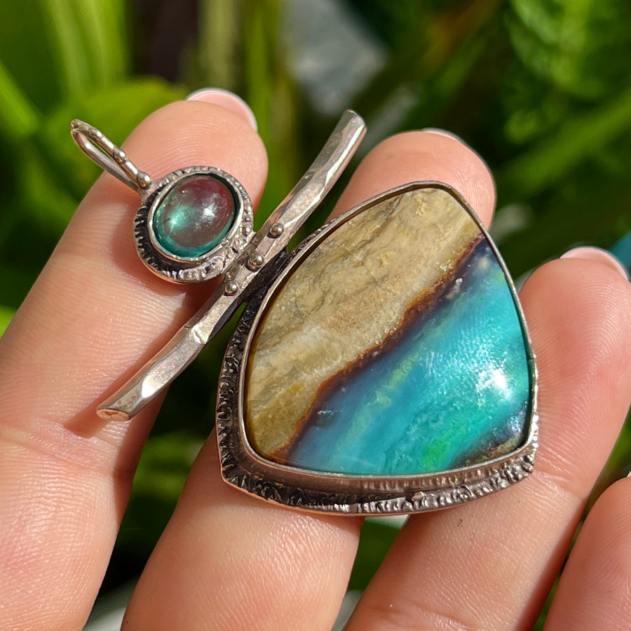 PRE-ORDER FOR MELISSA- Opalized Wood & Apatite Pendant